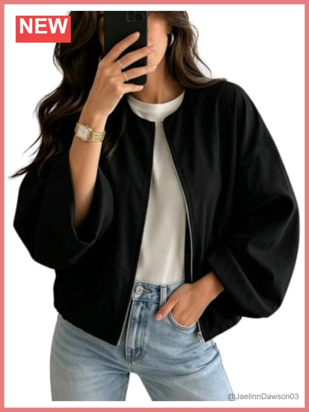 Omoone Lightweight Bomber Jacket Collarless Oversized Zip-Up Casual Coat